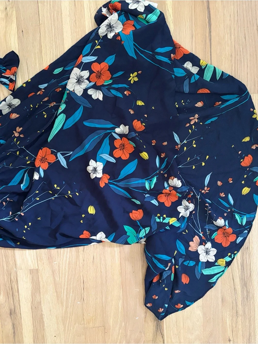 Nanette Lepore Navy Floral Maxi Dress with Teal & Orange Accents